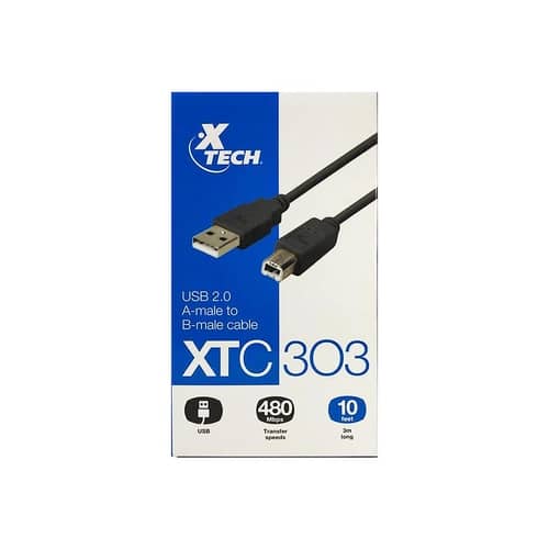 Cable Datos Xtech XTC-303 USB USB Tipo B Negro 3.80mts