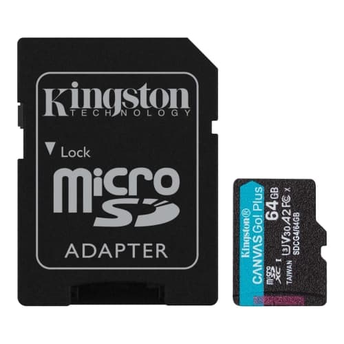 Tarjeta de Memoria KINGSTON Canvas Go Plus Gen4 MicroSDXC 64GB UHS-I U3 V30 200MB/s c/adaptador