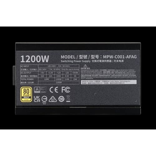 Fuente Cooler Master Elite Gold 1200 Full Modular A/AR Cord