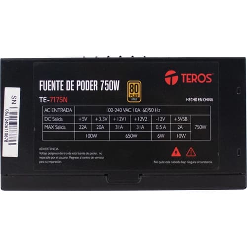 Fuente Teros TE-7175 750w 80 Plus Gold ATX Modular