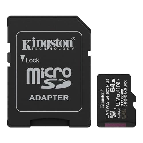 Tarjeta de Memoria KINGSTON Canvas Select Plus MicroSDXC 64GB Gen3 A1 100MB/s c/adaptador
