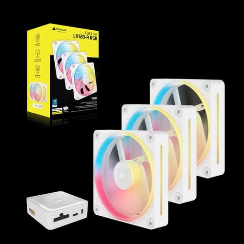 Kit de ventiladores CORSAIR flujo reversible iCUE LINK LX120-R RGB de 120 mm x3 blanco